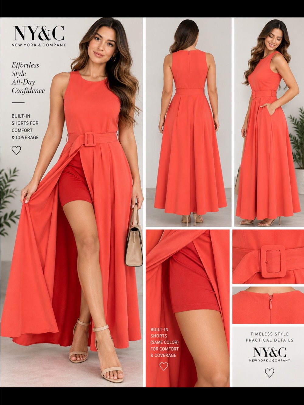 New York & Company Coral Sleeveless Belted Maxi Dress